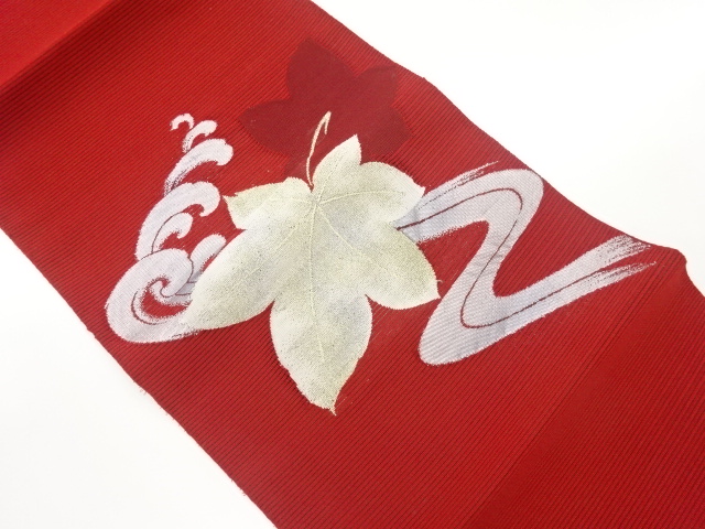 じゅらく製　絽綴れ紅葉に荒波模様名古屋帯